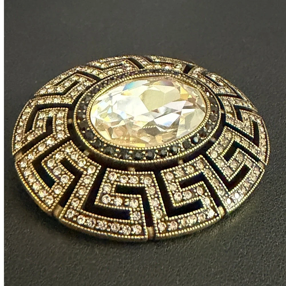 Heidi Daus Brooch Greek Key Rhinestone Pendant Enhancer